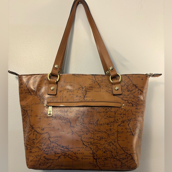💛Patricia Nash Map Print 100% Full Grain Leather Tote - Picture 3 of 10